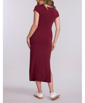 Maternity Crew Neck Short Sleeve Side Tie Midi Dress - Motherhood