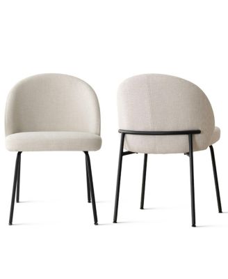 3-Piece 35 Inch Round Dining Set with Black Pedestal Table and 2 Fabric Upholstered Armless Chairs with Black Metal Legs-Maison Boucle