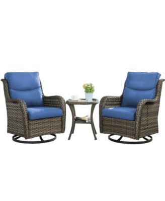 LunaCurve Wicker 3-Piece Outdoor Swivel Glider Set Outdoor Conversation Set with 5 in. Thick Cushions