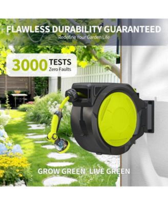 65ft Retractable Garden Hose Reel with Auto Rewind, 180° Swivel & 10-Function Nozzle