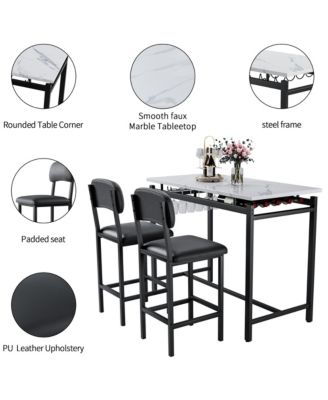 3 Piece Dining Table Set with 2 Upholstered Chairs for Kitchen or Small Apartment