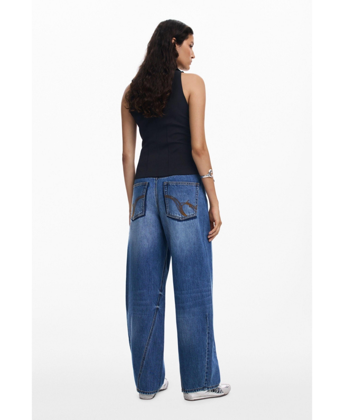 Desigual Hight Waist Barrel Legs Jeans In Blue