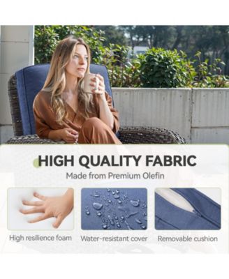 SleekArm Brown 3-Pieces Wicker Patio Conversation Set with Blue Cushions