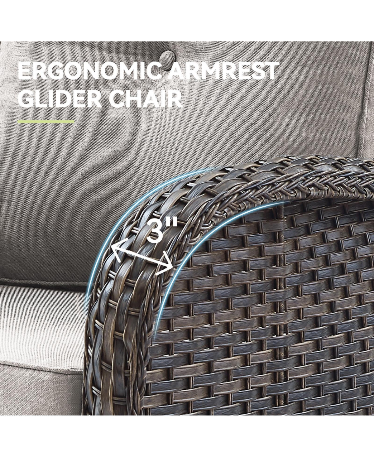Gymojoy SleekArm Brown 3-Pieces Wicker Patio Conversation Set with Blue Cushions