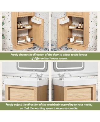 15.75" Bathroom Vanity with Reversible Resin Sink, Adjustable Shelf, Push-to-Open Door and Reversible Cabinet