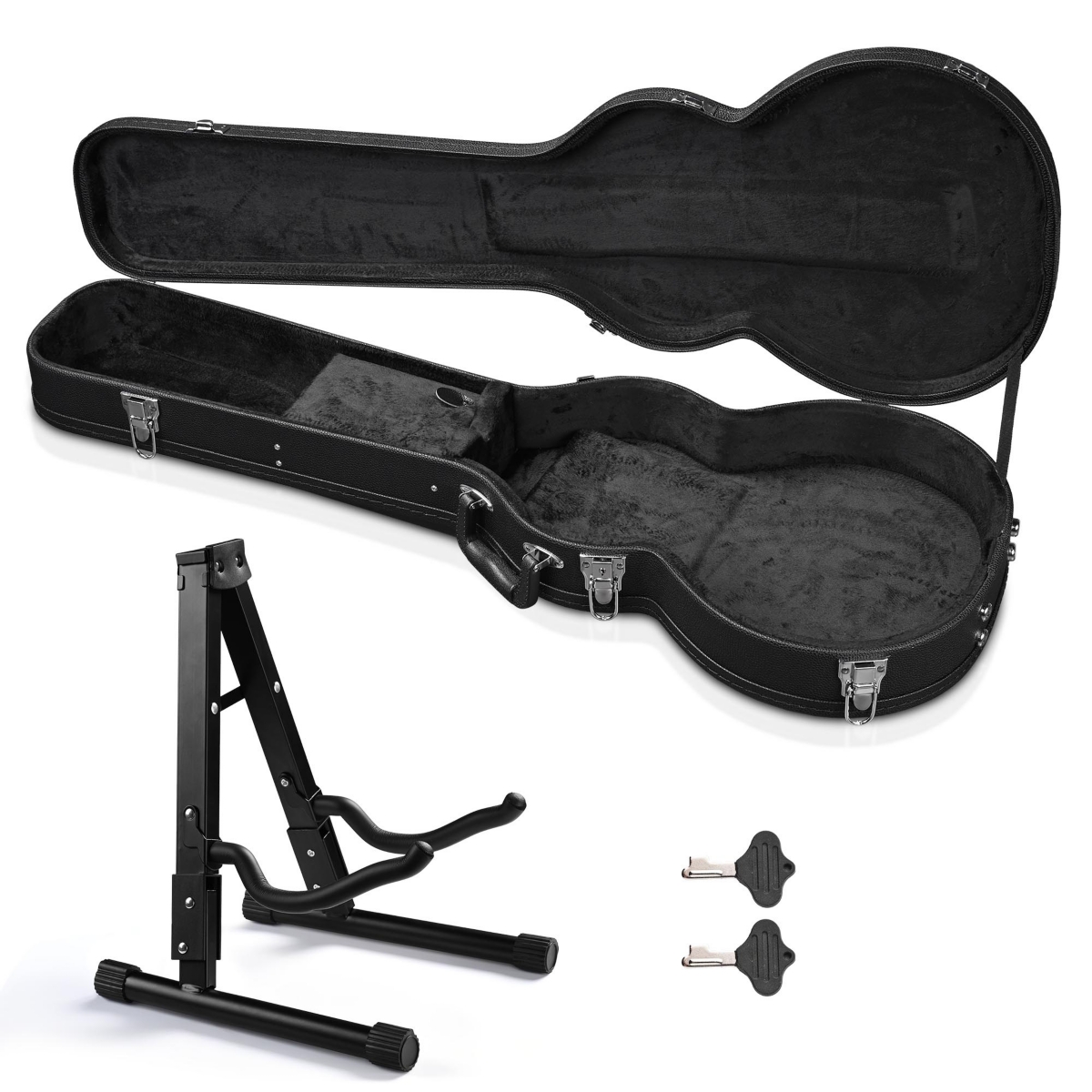 Yescom Electric Guitar Hard Case for Lp Les Paul Style w/ Folding Guitar Floor Stand - Black-pu  stand