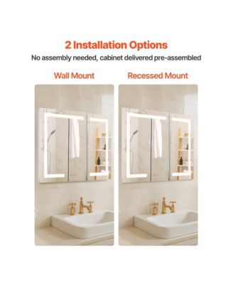 HD Tempered Glass Mirror Medicine Cabinet Lighted, Recessed Wall Mount
