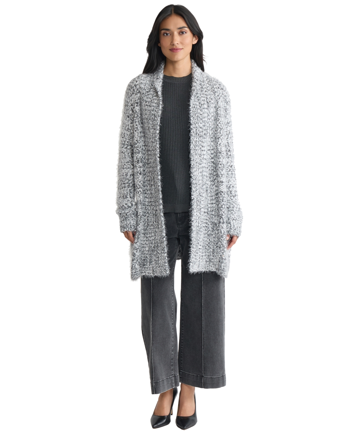 Jones New York Women's Shawl Collar Open Front Sweater In Gray