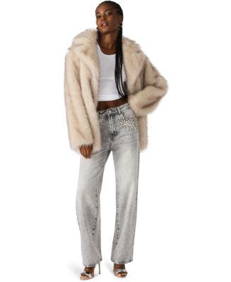 Steve Madden Women's Faux Fur Kindra Big Collar Jacket - Macy's