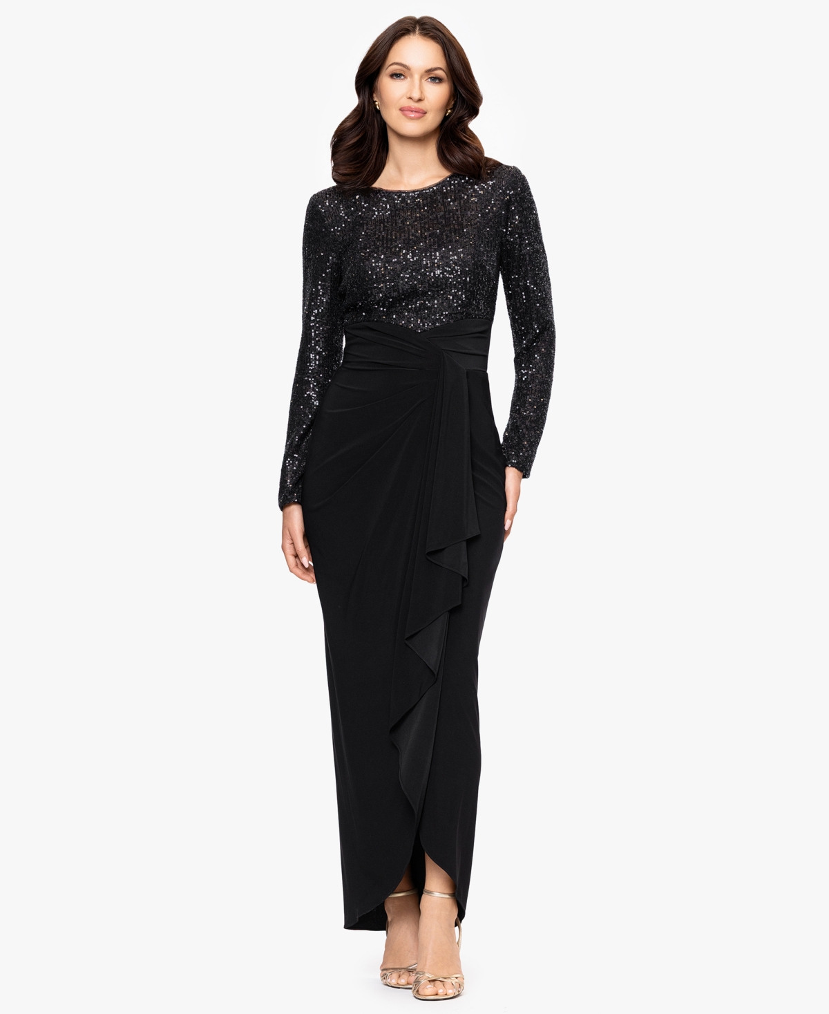 B & A By Betsy And Adam Betsy And Adam Women's Long Sleeve Sequined Dress In Black