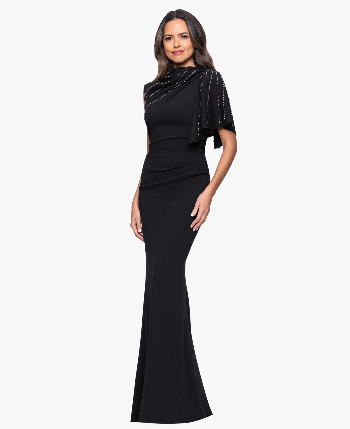 Betsy & Adam Women's Long Scuba Crepe Studded Dress In Black