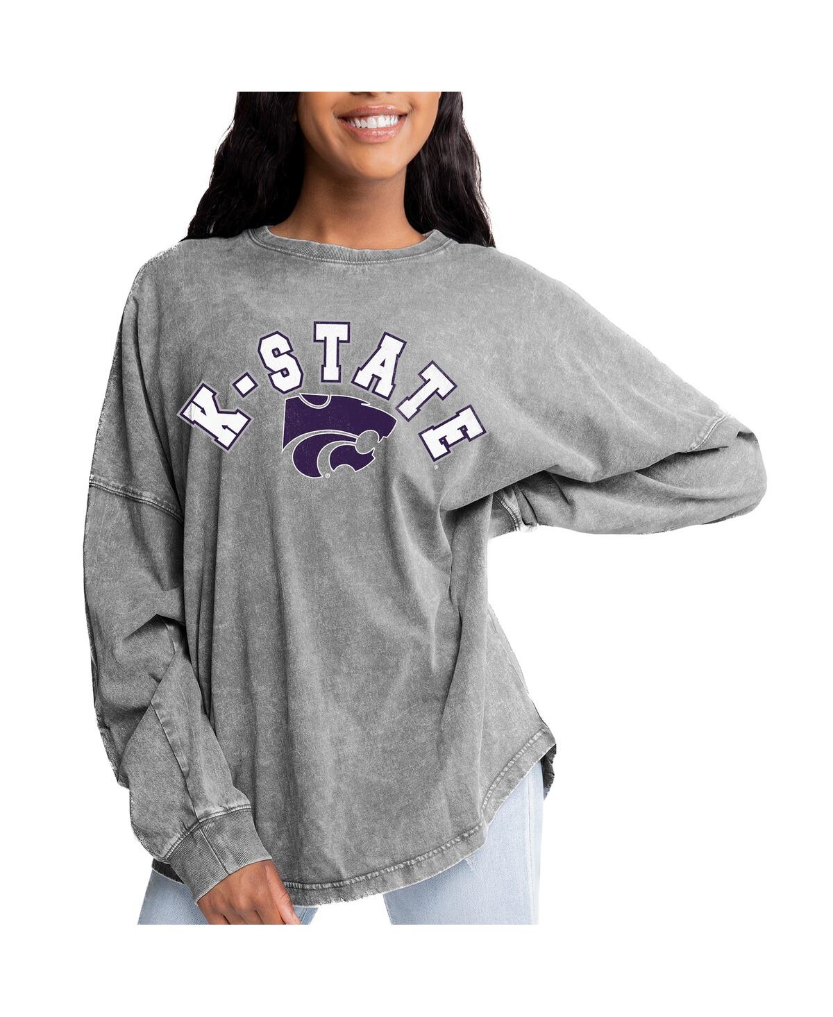 Gameday Couture Women's Gray Kansas State Wildcats Faded Wash Pullover Sweatshirt In Gray