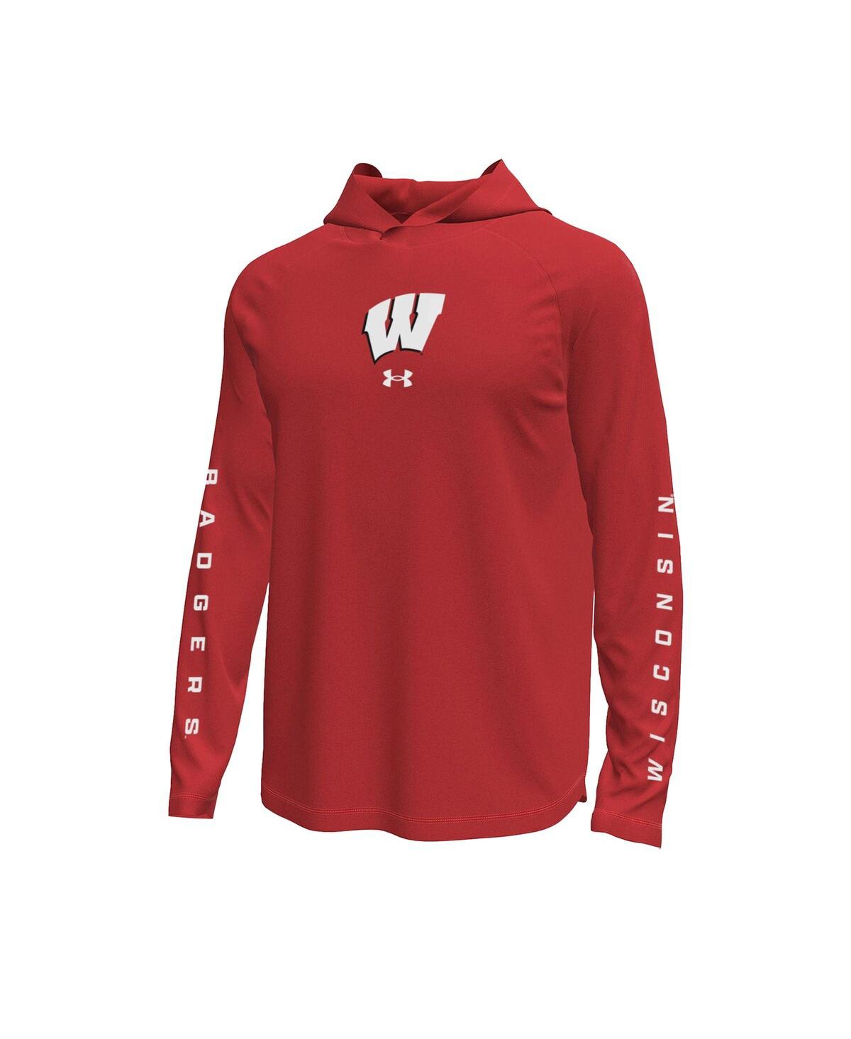 Under Armour Men's Red Wisconsin Badgers Tech Stretch Long-sleeve Hooded T-shirt In Red