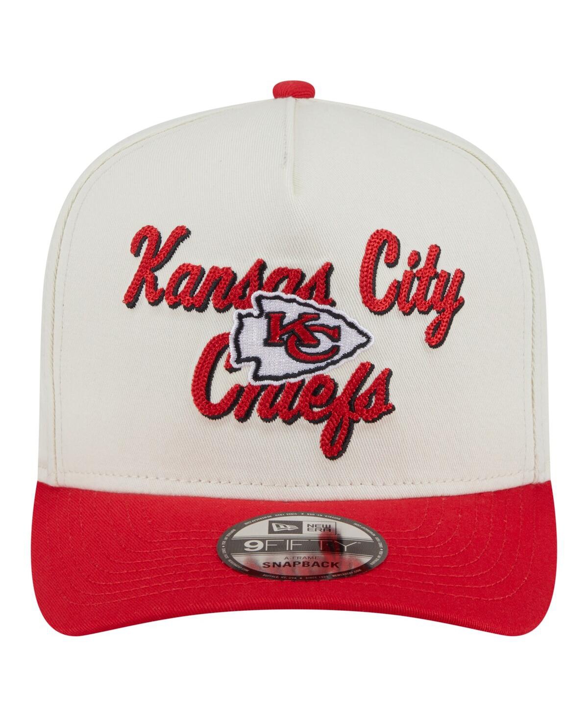 New Era Men's Cream/red Kansas City Chiefs Chainstitch A-frame 9fifty Adjustable Hat In Neutral