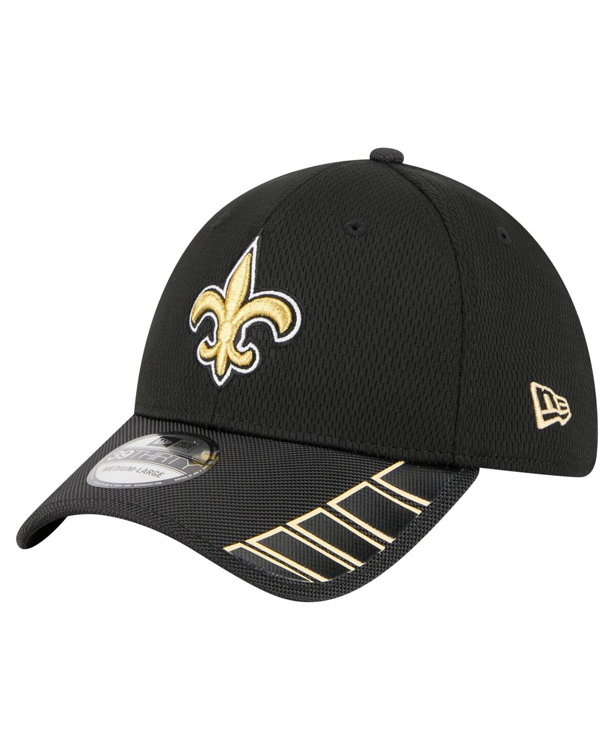 New Era Men's Black New Orleans Saints Visor Hit 39thirty Flex Hat In Black