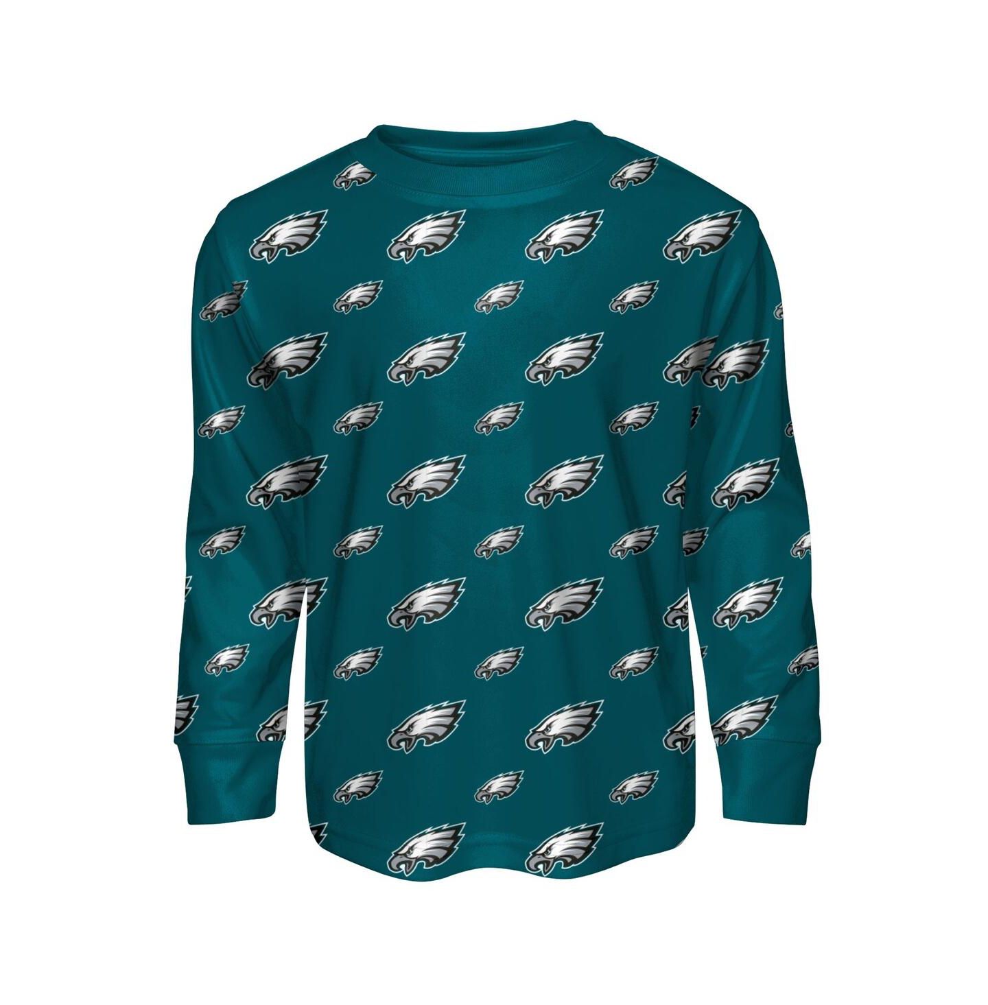 Детские пижамы Outerstuff Big Boys and Girls 2-Piece Midnight Green Philadelphia Eagles All-Over-Print Long Sleeve T-Shirt and Pants Sleep Set — фото 3