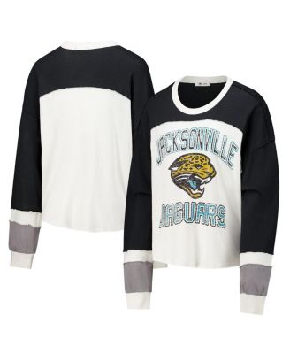 '47 Brand - Women's Cream Jacksonville Jaguars Double Header Curve Raglan Long Sleeve Crop Top