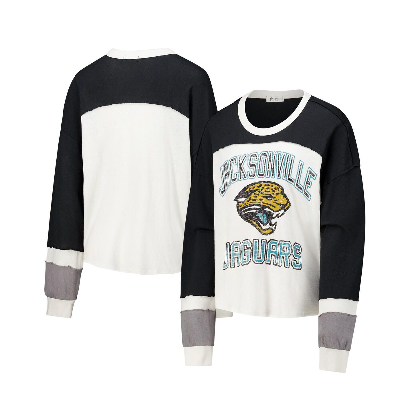 Женский топ '47 Brand Cream Jacksonville Jaguars Double Header Curve Raglan Long Sleeve Crop — фото 1