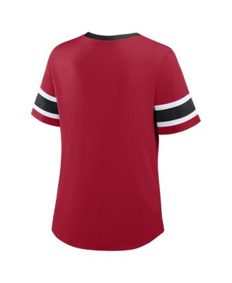 Women's Scarlet San Francisco 49ers Plus Size Red Zone Athena Lace-Up V-Notch Neck T-Shirt