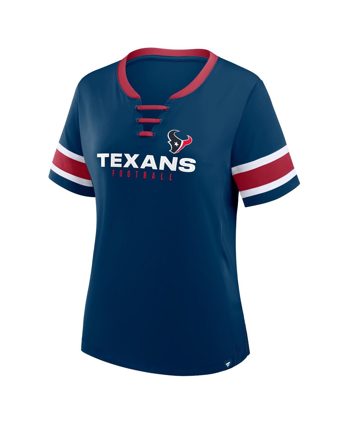 Fanatics Women's Navy Houston Texans Plus Size Red Zone Athena Lace-up V-notch Neck T-shirt In Blue