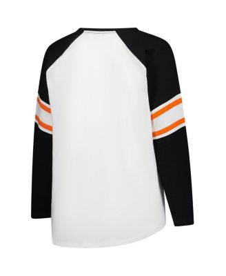 Women's White Cincinnati Bengals Plus Size Redzone Lace Up Long Sleeve T-Shirt