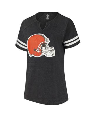 Women's Charcoal Cleveland Browns Plus Size Logo Striped Raglan Notch Neck T-Shirt