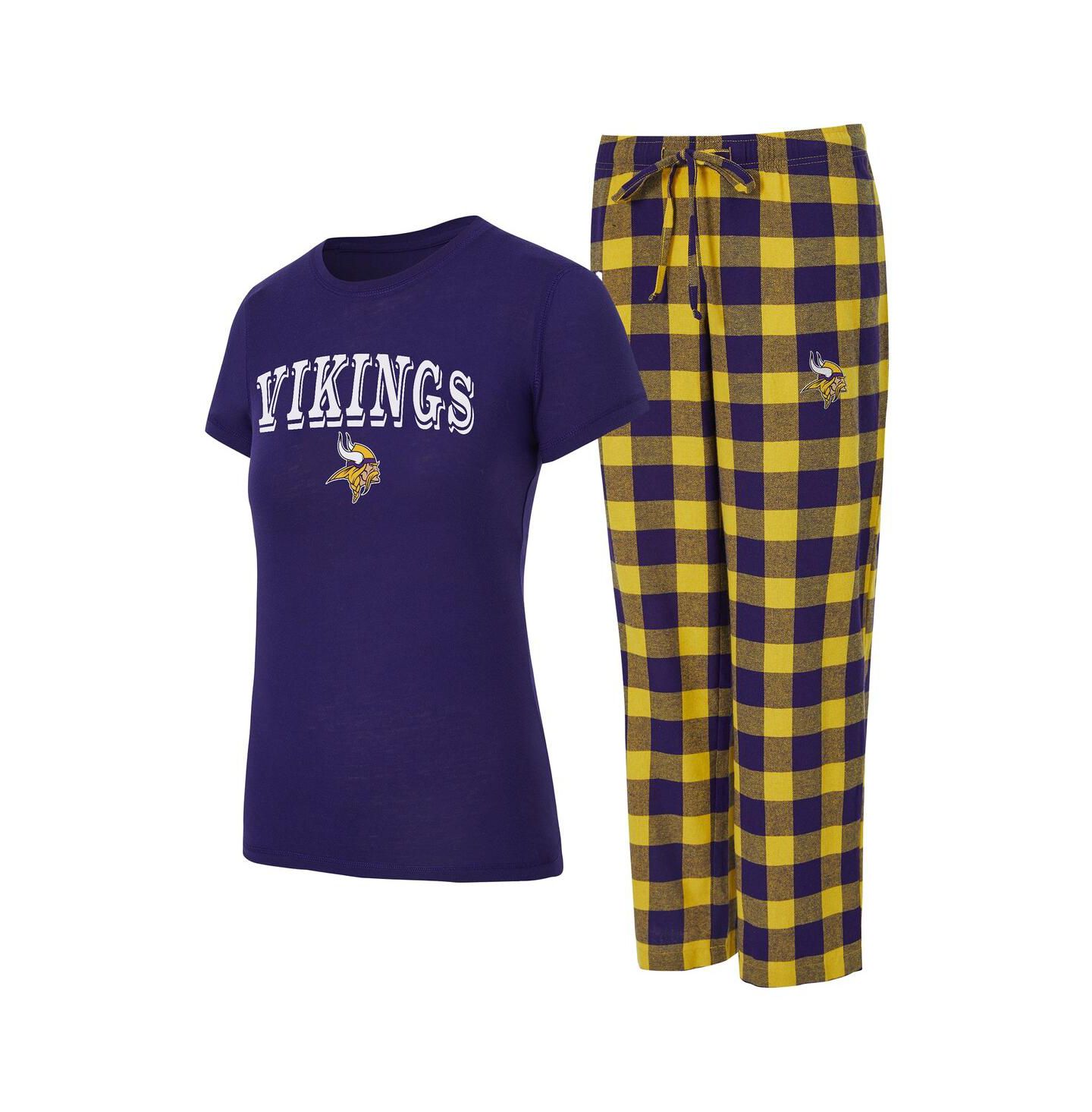 Concepts Sport Women's 2-Piece Purple, Gold Minnesota Vikings Avondale T-Shirt and Pants Flannel Pajama Set — фото 1