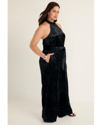 Women's June + Vie Crushed Velvet Halterneck Jumpsuit