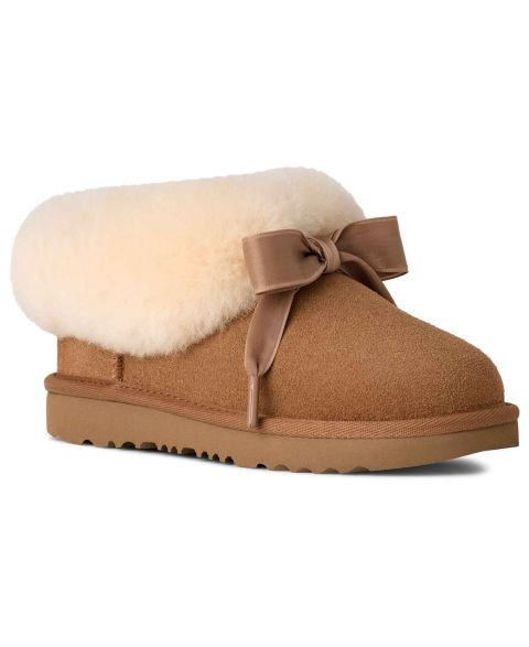 Тапочки UGG® Bailey Bow Round Toe Slippers для девочек, цвет: Каштановый