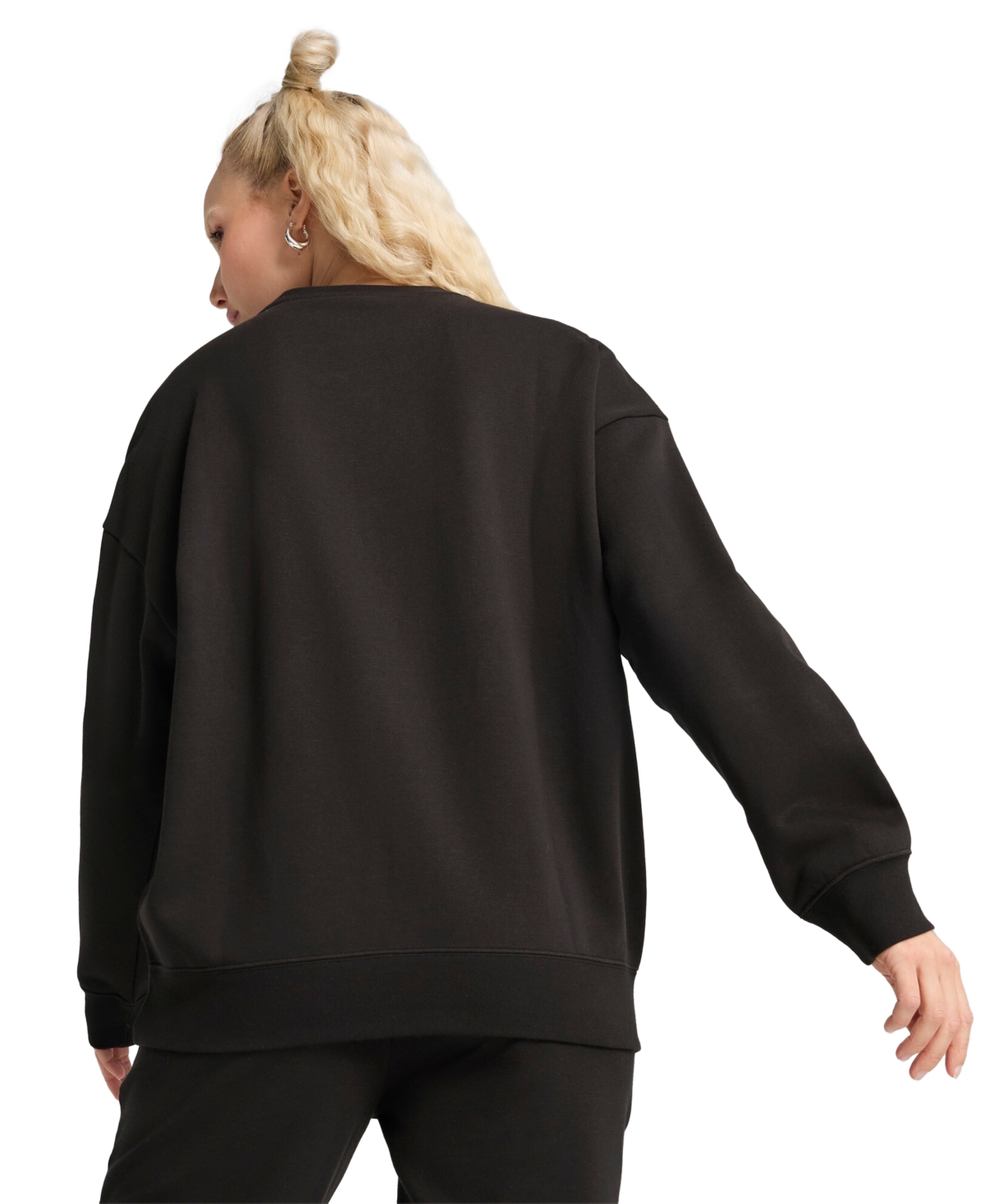 Puma Women's Essential Oversized Crew Fleece Sweatshirt In Black
