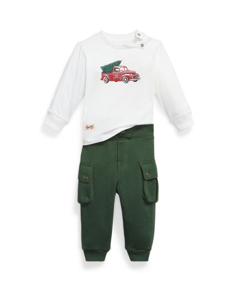 Комплект для мальчика Polo Ralph Lauren: футболка с грузовиком и флисовые брюки, цвет: Кремовый