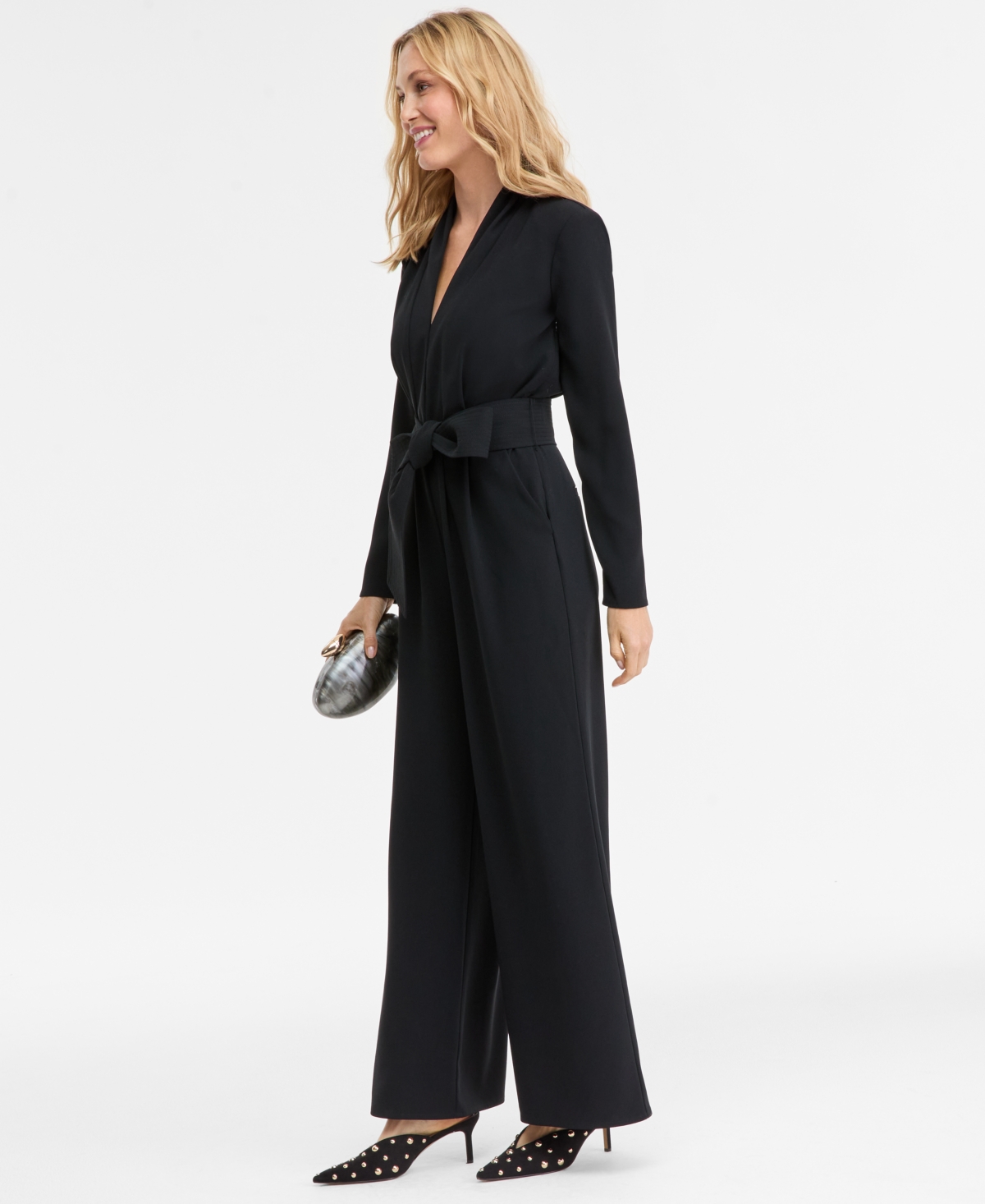 I.n.c. International Concepts Women's Long-Sleeve Tie-Belt Jumpsuit, Macy's Exclusive