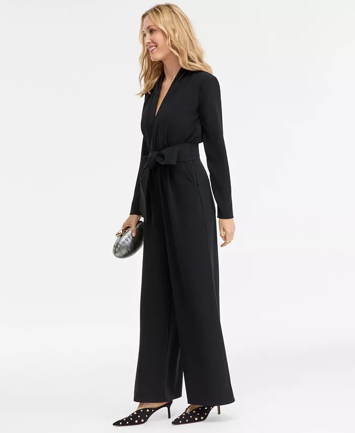Women's Long-Sleeve Tie-Belt Jumpsuit - thumbnail 5
