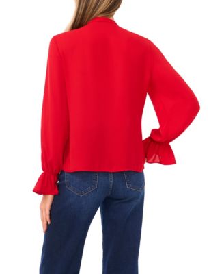 Women's Long Sleeve Button-Down Ruffle Top