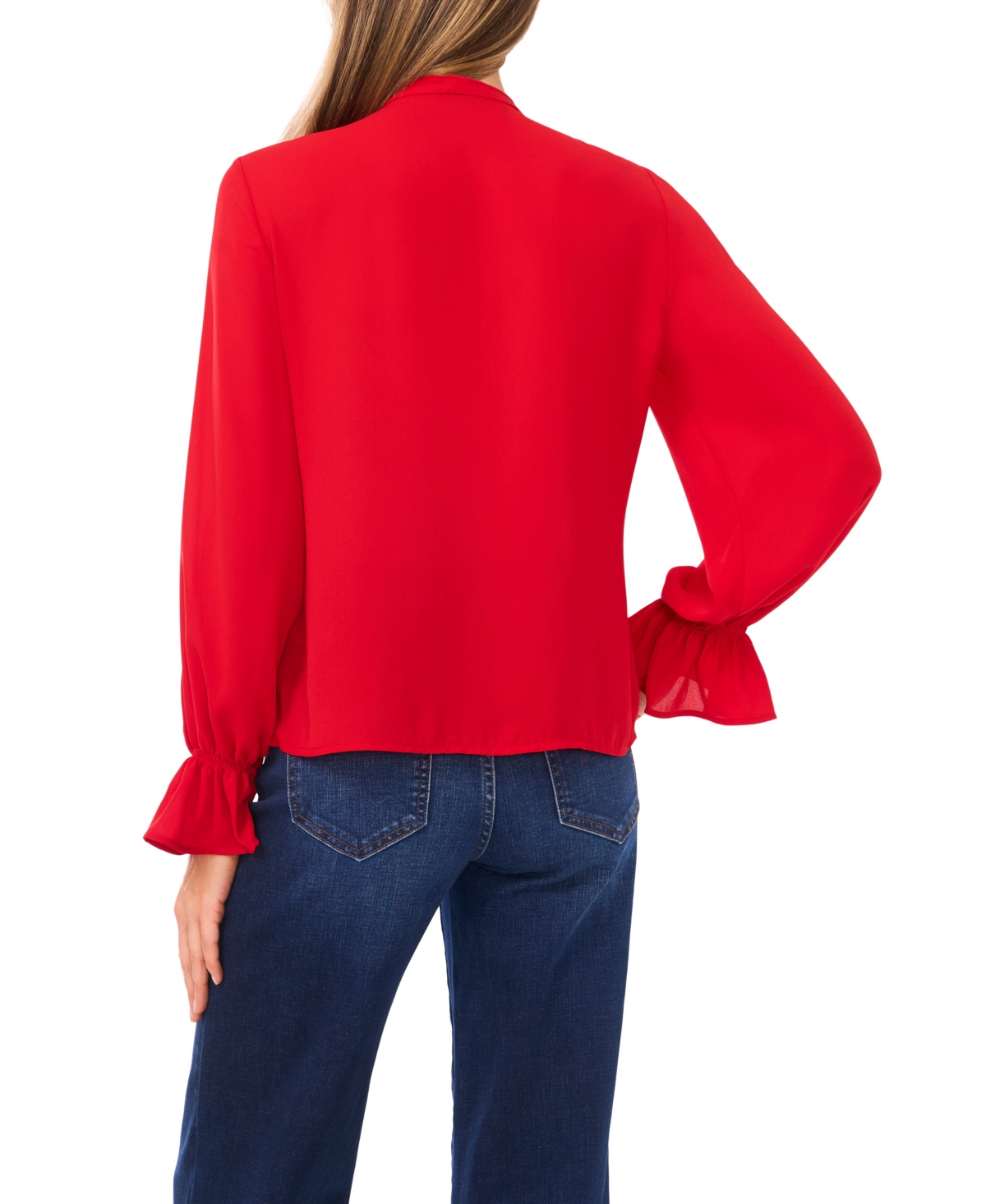 Cece Women's Long Sleeve Button-down Ruffle Top In Red
