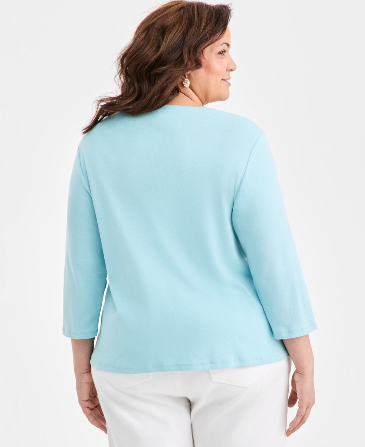 Style & Co Plus Size 3/4-sleeve Cotton Henley Top, Exclusively At Macy's In Blue