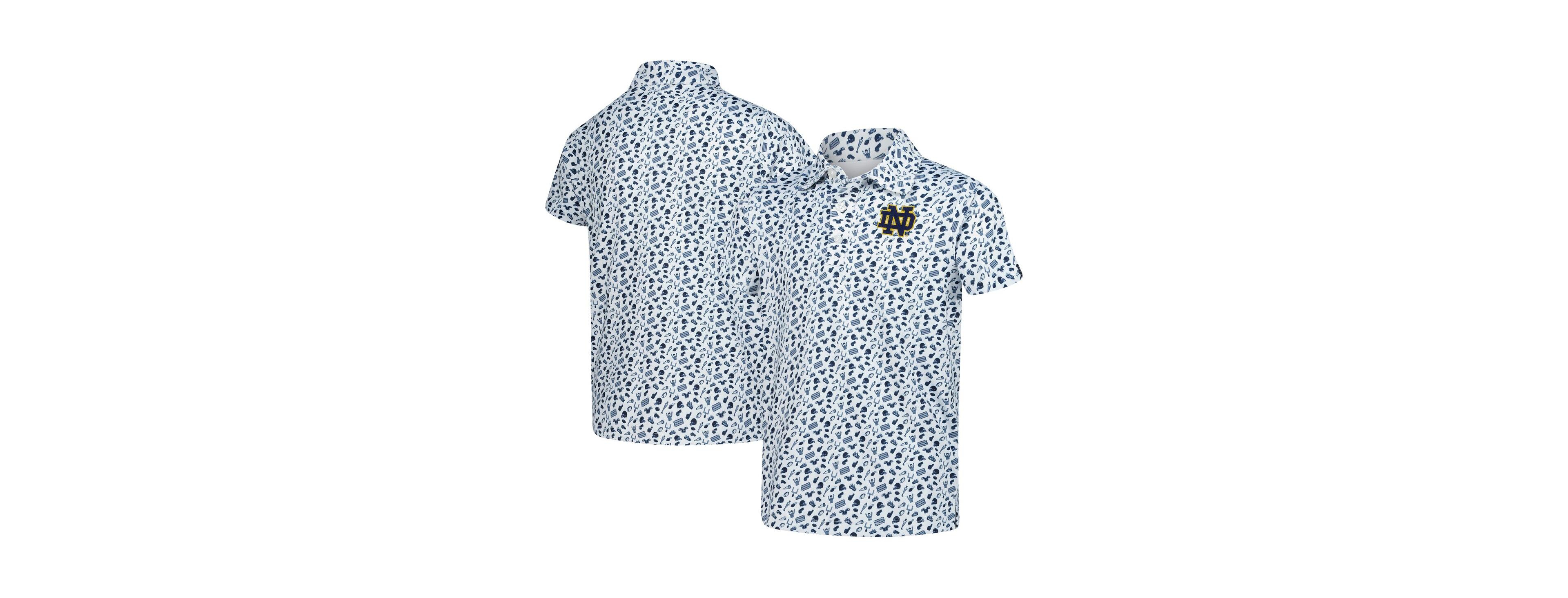 Garb Big Boys and Girls White Notre Dame Fighting Irish Tom Allover Print Performance Polo Shirt