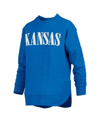 Women's Royal Kansas Jayhawks Quilted Long Sleeve Pullover Sweatshirt