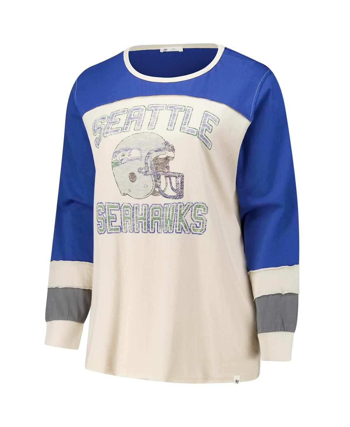 47 Brand Women's Cream/royal Seattle Seahawks Plus Size Double Header Curve Toni Long Sleeve T-shirt In Multi