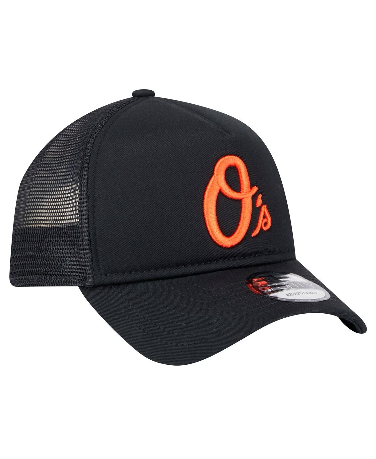 New Era Men's Black Baltimore Orioles 9forty A-frame Trucker Adjustable Hat In Black
