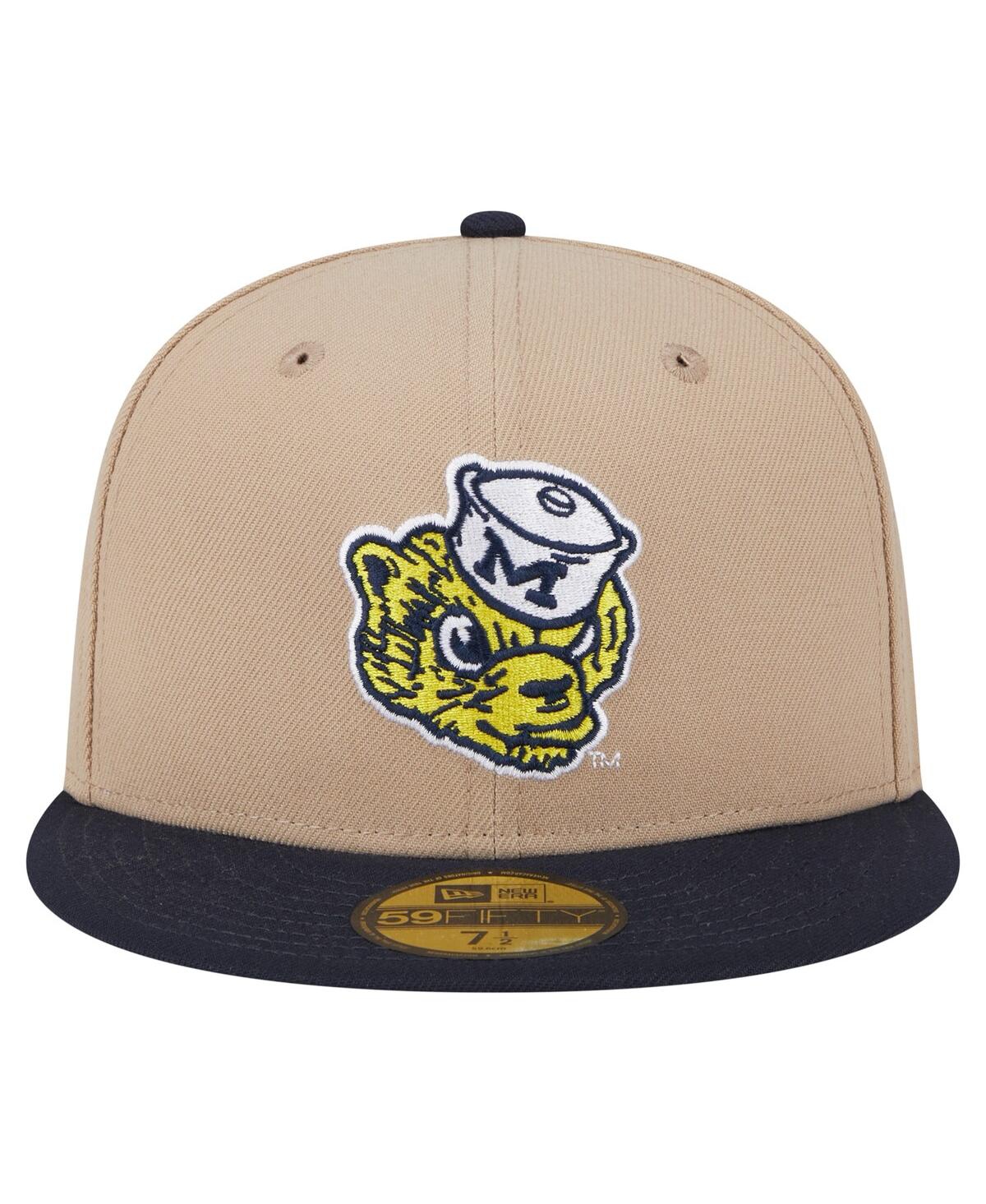 New Era Men's Khaki Michigan Wolverines Throwback Two-tone 59fifty Fitted Hat In Brown