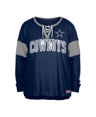 Women's Navy Dallas Cowboys Plus Size Lace-Up Notch Neck Long Sleeve T-Shirt