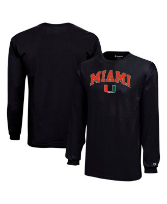 Champion - Big Boys and Girls Black Miami Hurricanes Arch Over Logo Long Sleeve T-Shirt