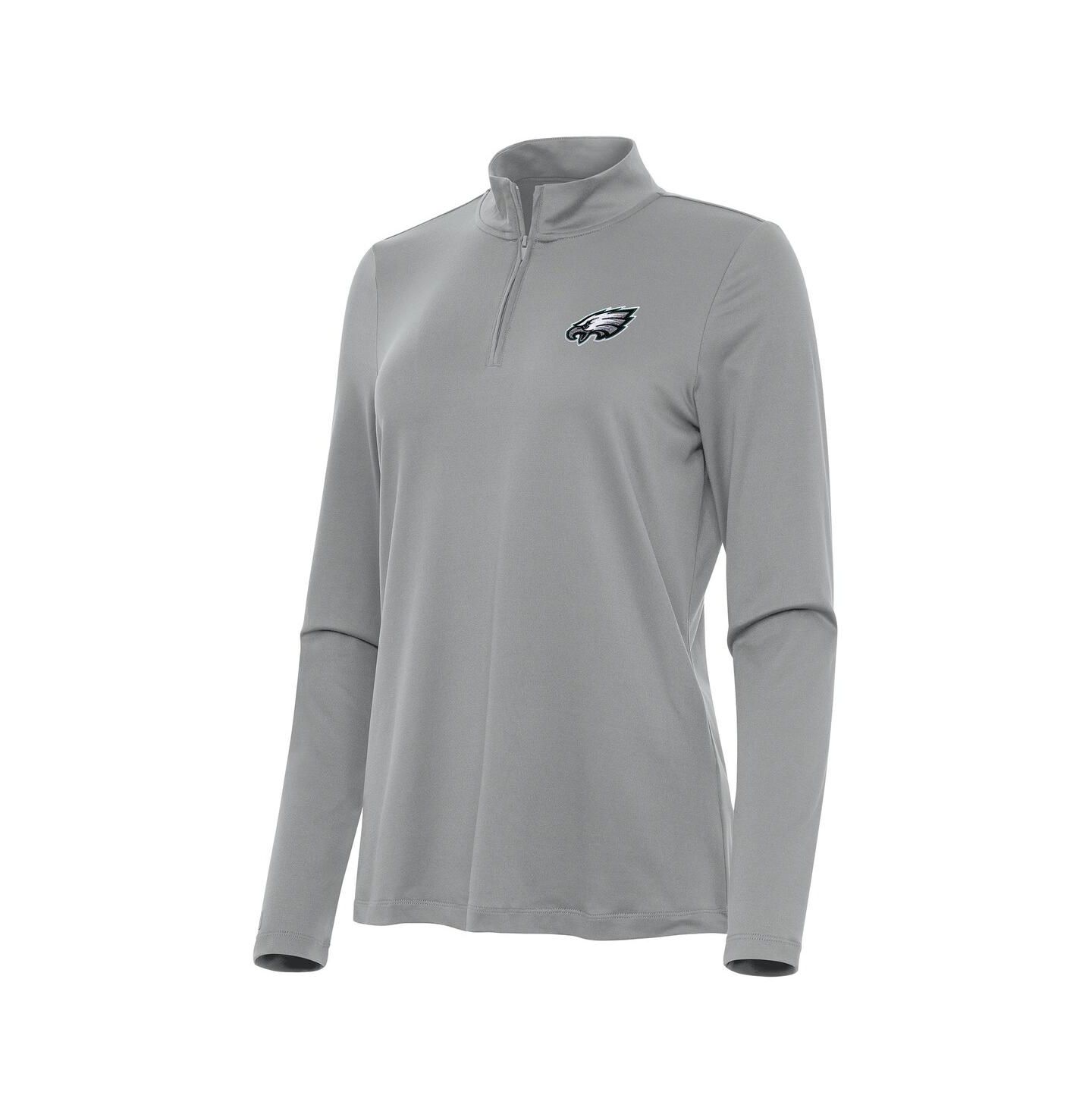 Женский топ Antigua Gray Philadelphia Eagles Reprocess Quarter-Zip — фото 1