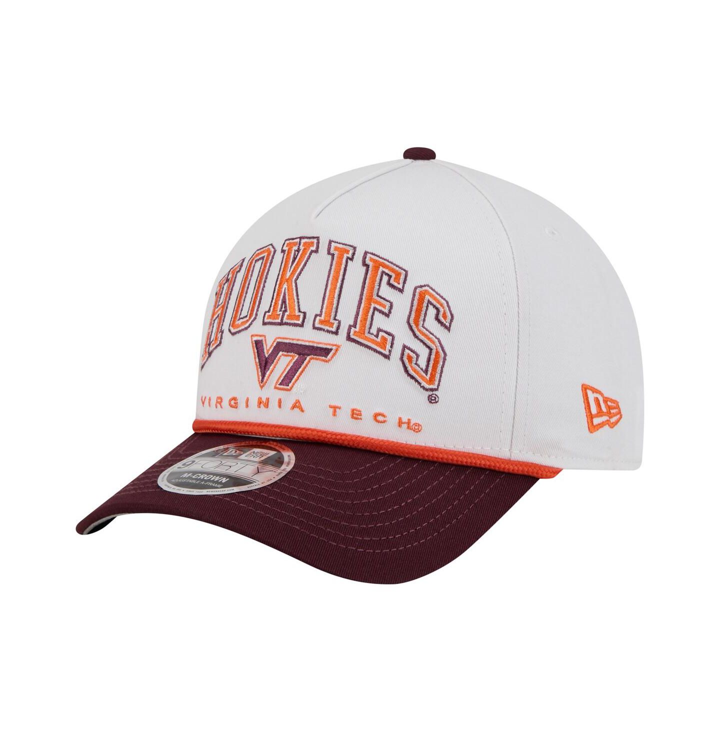 Мужская кепка New Era White/Maroon Virginia Tech Hokies Arch Two-Tone Rope 9FORTY A-Frame M-Crown Adjustable Hat — фото 1