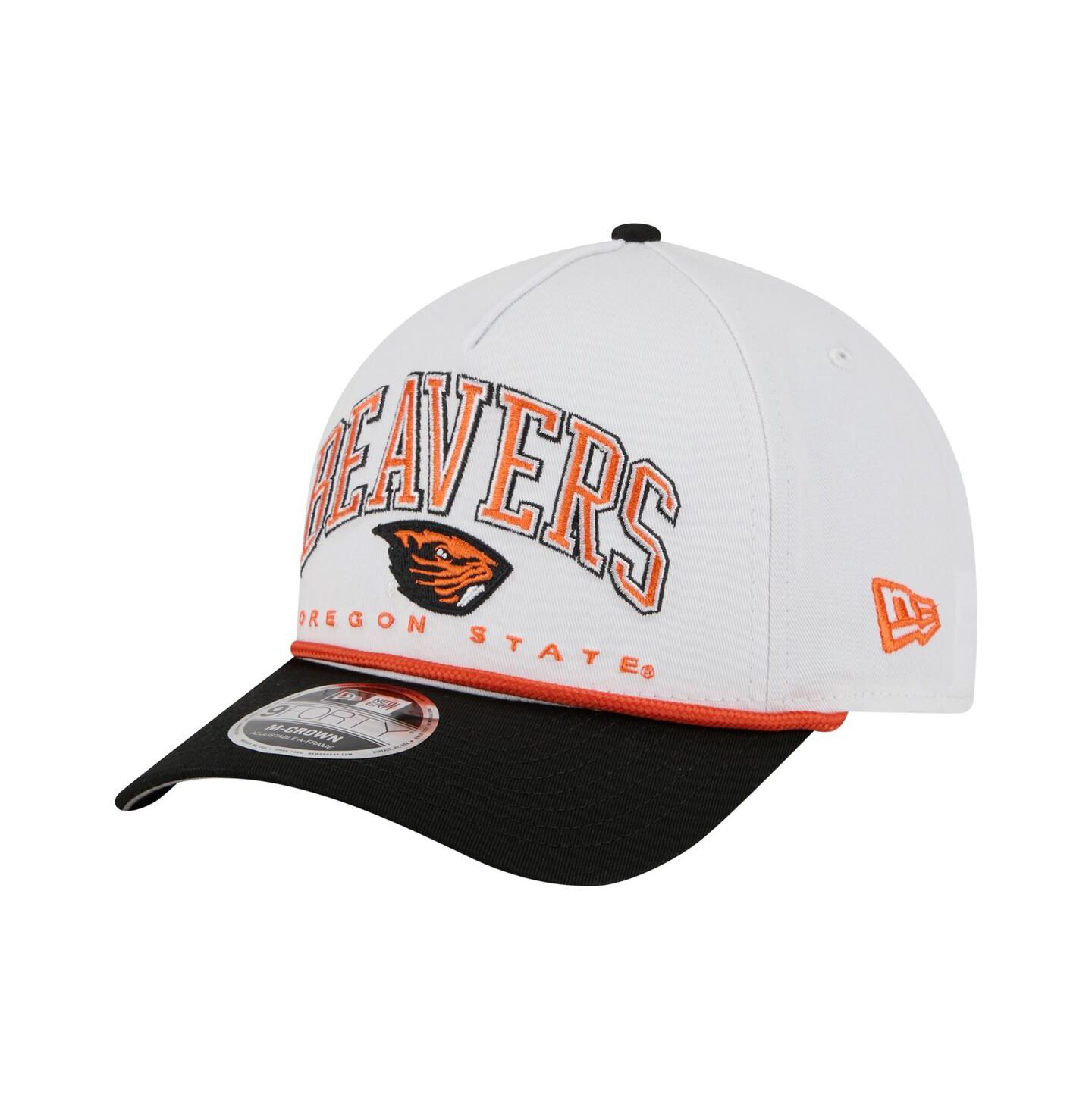 Мужская кепка New Era White/Black Oregon State Beavers Arch Two-Tone Rope 9FORTY A-Frame M-Crown Adjustable Hat — фото 1