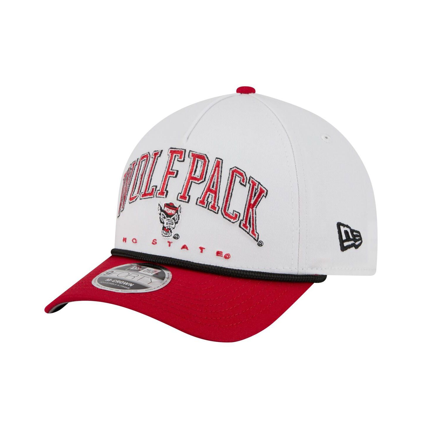 Мужская кепка New Era White/Red NC State Wolfpack Arch Two-Tone Rope 9FORTY A-Frame M-Crown Adjustable Hat — фото 1