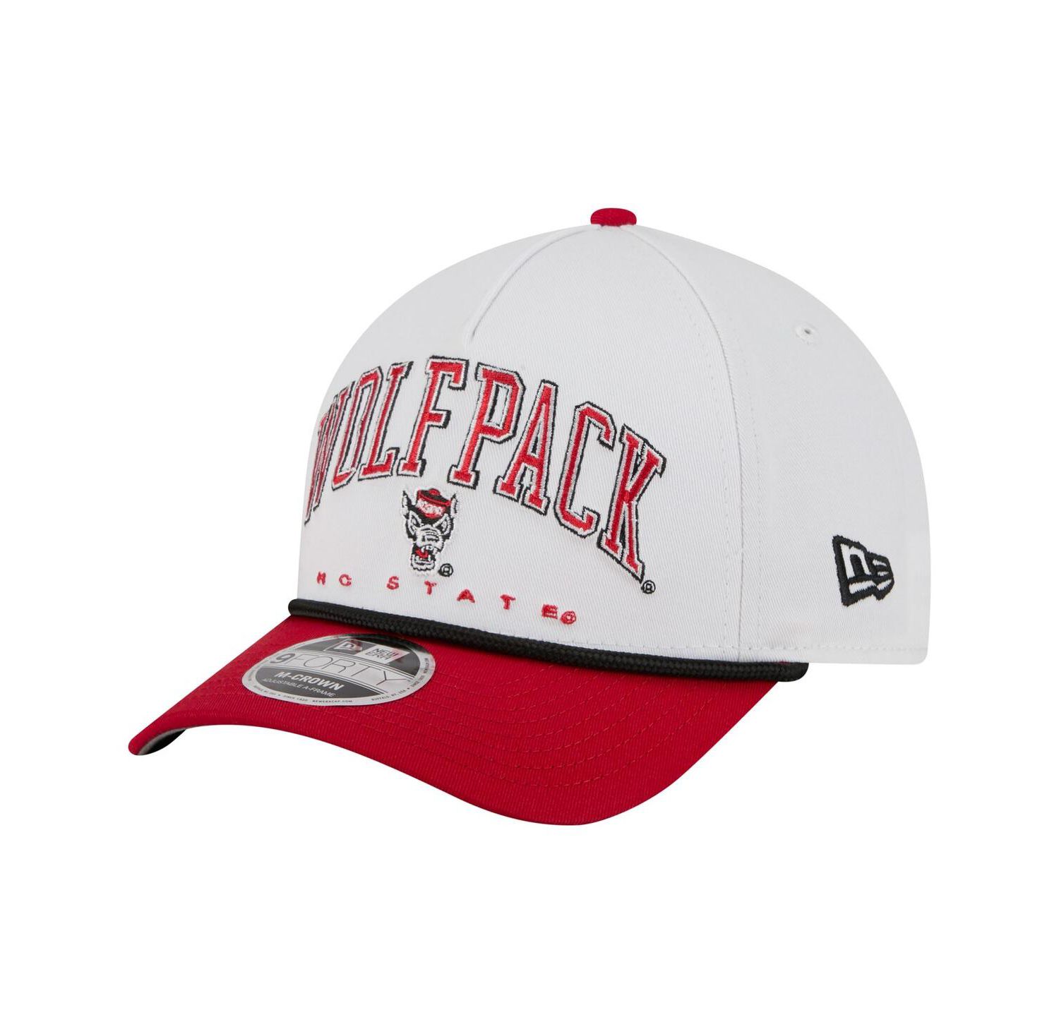 Men's White/Red NC State Wolfpack Arch Two-Tone Rope 9FORTY A-Frame M-Crown Adjustable Hat
