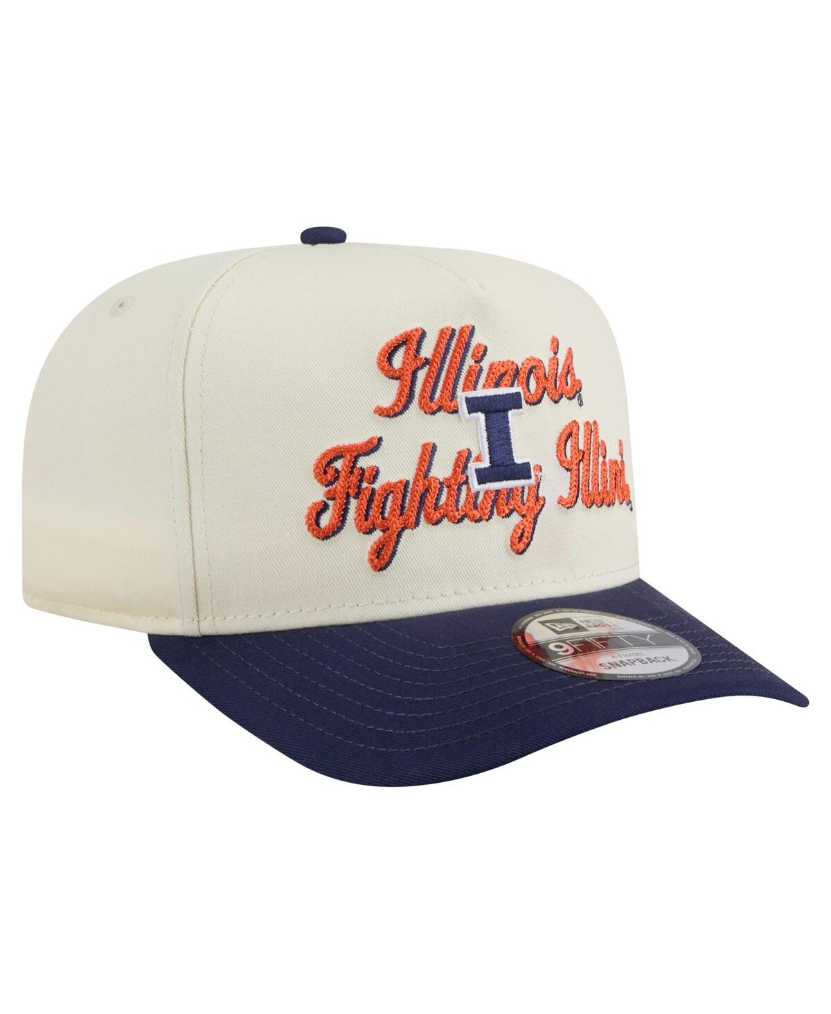 New Era Men's Cream/navy Illinois Fighting Illini Vintage Chainstitch 9fifty A-frame Snapback Hat In Blue