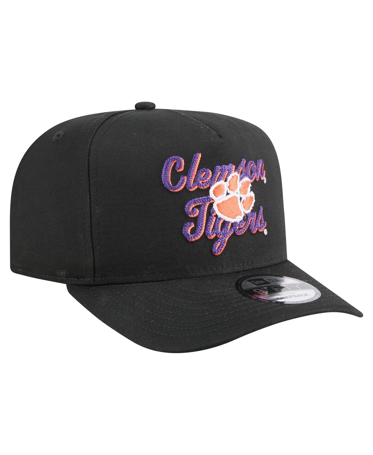 New Era Men's Black Clemson Tigers Vintage Chainstitch 9fifty A-frame Snapback Hat In Black